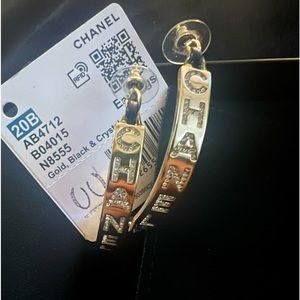 Chanel Earrings Gold, Black & Crystal